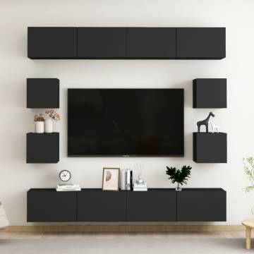 8 Piece TV Cabinet Set - Black Engineered Wood | Hipo Market