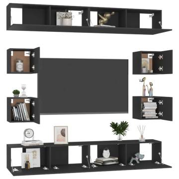 8 Piece TV Cabinet Set - Black Engineered Wood | Hipo Market