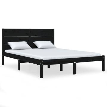 Black Bed Frame 135x190 cm - Solid Wood Double Frame