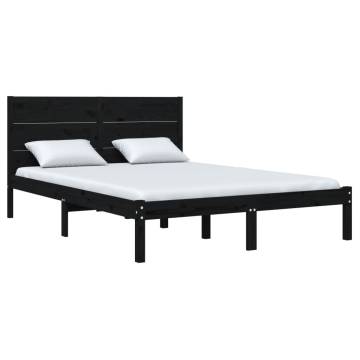 Black Bed Frame 135x190 cm - Solid Wood Double Frame