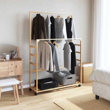 Bamboo Clothes Rack with Shelves & Wheels - 90x35x155 cm