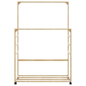 Bamboo Clothes Rack with Shelves & Wheels - 90x35x155 cm