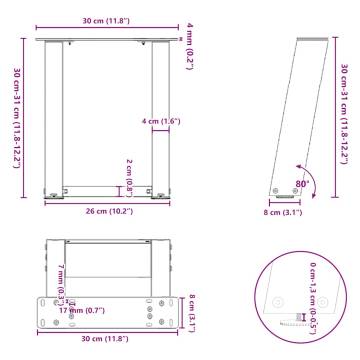 U-Shaped Coffee Table Legs - Black Steel 30x(30-31) cm (2 pcs)