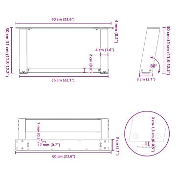 U-Shaped Coffee Table Legs in Black - 60x(30-31) cm Steel