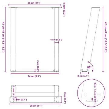 U-Shaped Coffee Table Legs - White Steel (28x42-43 cm) - 2 pcs