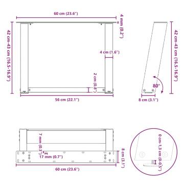 U-Shaped Coffee Table Legs - 2 pcs White Steel 60x(42-43) cm