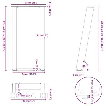 U-Shaped Console Table Legs - White Steel - 38x(72-73)cm