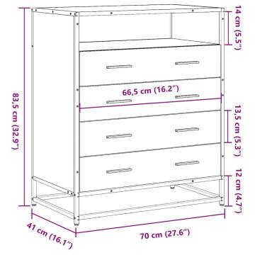 Stylish Drawer Cabinet in Smoked Oak - 70x41x83.5 cm