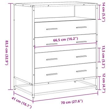 Stylish Brown Oak Drawer Cabinet - 70x41x83.5 cm