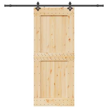 Sliding Door with Hardware Set - 95x210 cm Solid Pine Wood