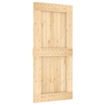 Sliding Door with Hardware Set - 95x210 cm Solid Pine Wood