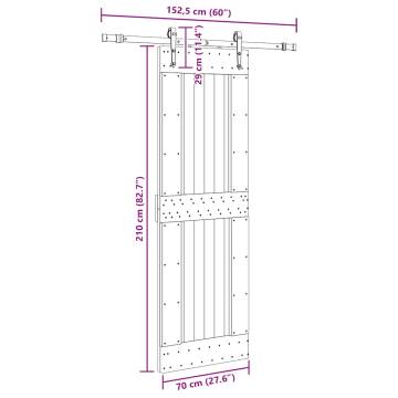 Sliding Door with Hardware Set | Solid Pine Wood 70x210 cm