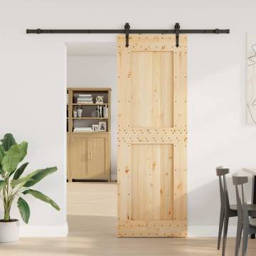 Solid Wood Pine Sliding Door with Hardware Set | 80x210 cm