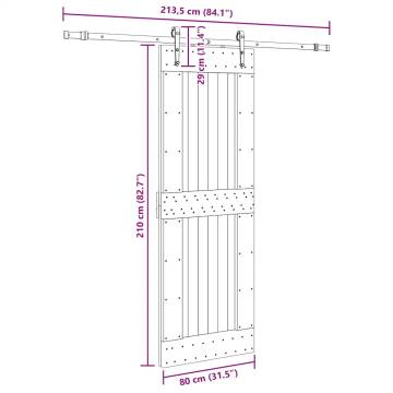 Solid Wood Pine Sliding Door with Hardware Set | 80x210 cm