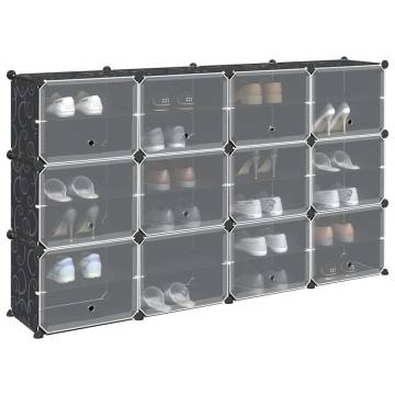 Storage Cube Organiser with 12 Cubes & Doors - Black PP