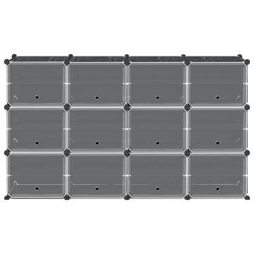 Storage Cube Organiser with 12 Cubes & Doors - Black PP