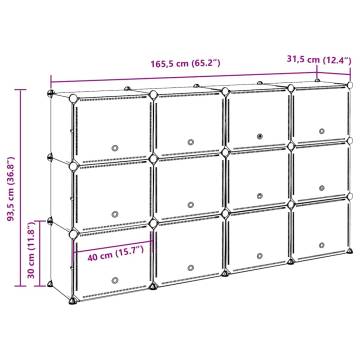 Storage Cube Organiser with 12 Cubes & Doors - Black PP