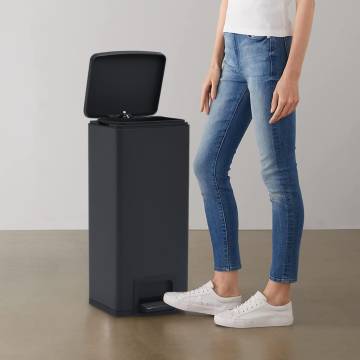 30L Black Stainless Steel Dustbin with Pedal - Anti-Fingerprint