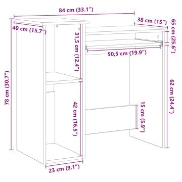 Practical Black Desk with Shelves - 84x40x78 cm