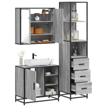 3 Piece Bathroom Furniture Set - Grey Sonoma Wood