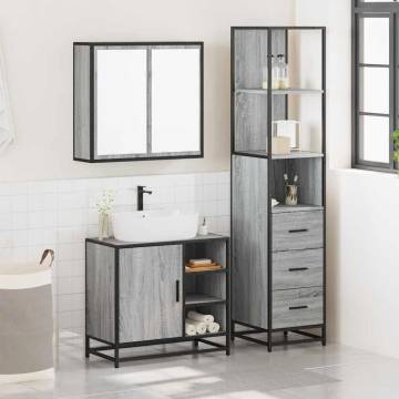 3 Piece Bathroom Furniture Set - Grey Sonoma Wood