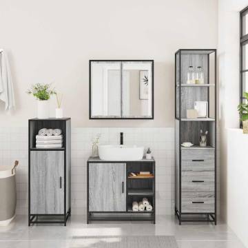 3 Piece Bathroom Furniture Set - Grey Sonoma Wood