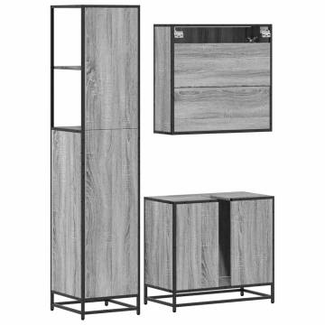 3 Piece Bathroom Furniture Set - Grey Sonoma Wood