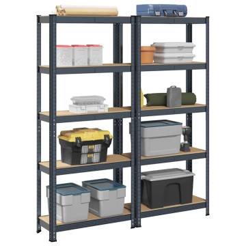 5-Layer Storage Shelves - 2 pcs Anthracite Steel & Wood