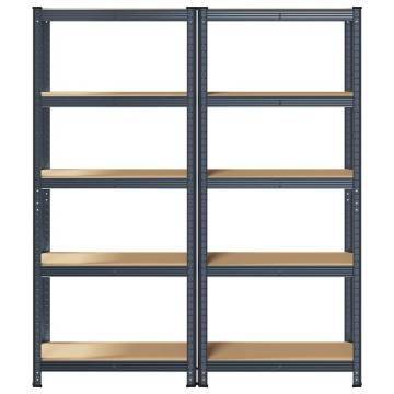 5-Layer Storage Shelves - 2 pcs Anthracite Steel & Wood