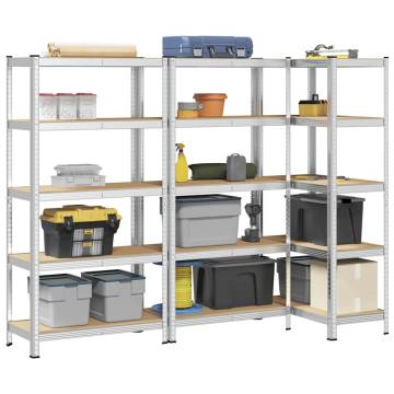 5-Layer Heavy-Duty Shelves - Silver Steel & Engineered Wood