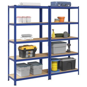 5-Layer Storage Shelves - Blue Steel & Engineered Wood (2 pcs)