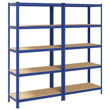 5-Layer Storage Shelves - Blue Steel & Engineered Wood (2 pcs)