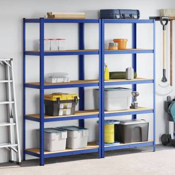 5-Layer Storage Shelves - Blue Steel & Engineered Wood (2 pcs)