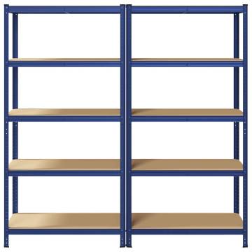 5-Layer Storage Shelves - Blue Steel & Engineered Wood (2 pcs)