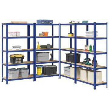 5-Layer Storage Shelves - Blue Steel & Engineered Wood, 4 pcs