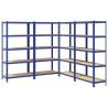 5-Layer Storage Shelves - Blue Steel & Engineered Wood, 4 pcs