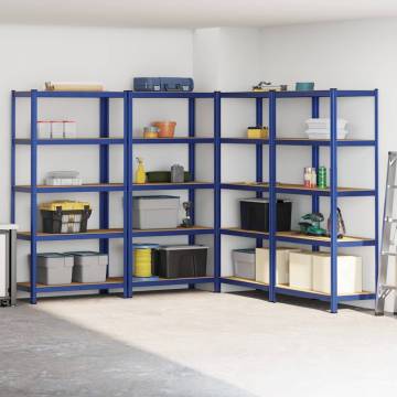 5-Layer Storage Shelves - Blue Steel & Engineered Wood, 4 pcs