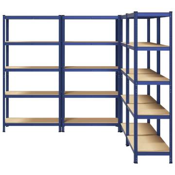 5-Layer Storage Shelves - Blue Steel & Engineered Wood, 4 pcs