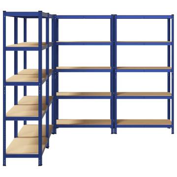 5-Layer Storage Shelves - Blue Steel & Engineered Wood, 4 pcs