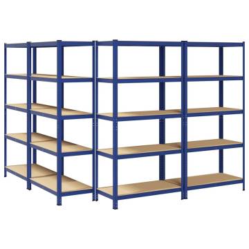 5-Layer Storage Shelves - Blue Steel & Engineered Wood, 4 pcs