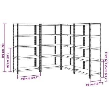 5-Layer Storage Shelves - Blue Steel & Engineered Wood, 4 pcs