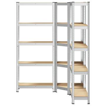 3 Piece 5-Layer Shelves Set - Steel & Engineered Wood Storage