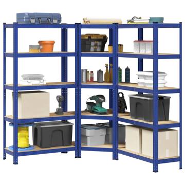 3 Piece 5-Layer Shelves Set - Blue Steel & Engineered Wood