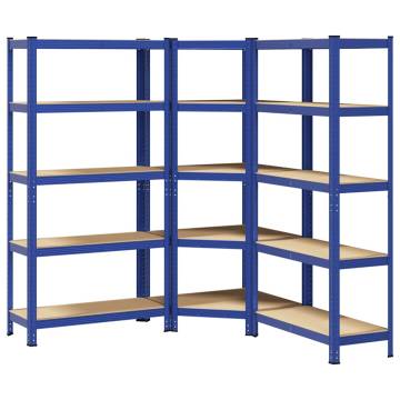 3 Piece 5-Layer Shelves Set - Blue Steel & Engineered Wood