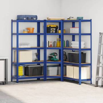 3 Piece 5-Layer Shelves Set - Blue Steel & Engineered Wood