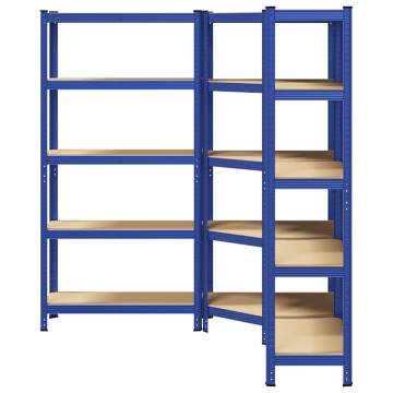 3 Piece 5-Layer Shelves Set - Blue Steel & Engineered Wood