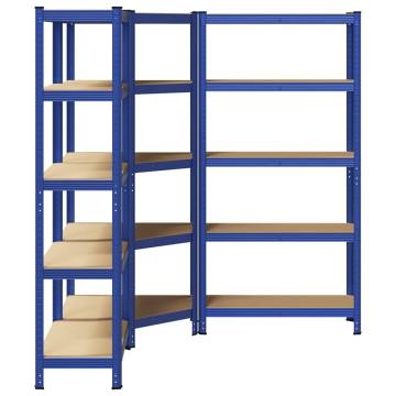 3 Piece 5-Layer Shelves Set - Blue Steel & Engineered Wood