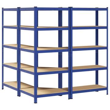 3 Piece 5-Layer Shelves Set - Blue Steel & Engineered Wood