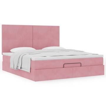 Elegant Pink Ottoman Bed with Mattresses - 180x200cm Velvet