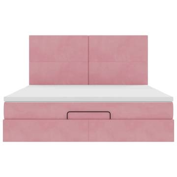 Elegant Pink Ottoman Bed with Mattresses - 180x200cm Velvet